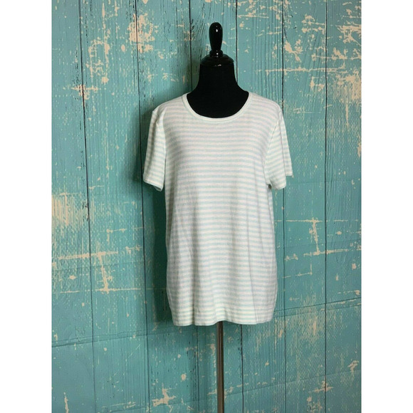 J. CREW White Blue Stripes Short Sleeves Knit Top Size L - Picture 11 of 11